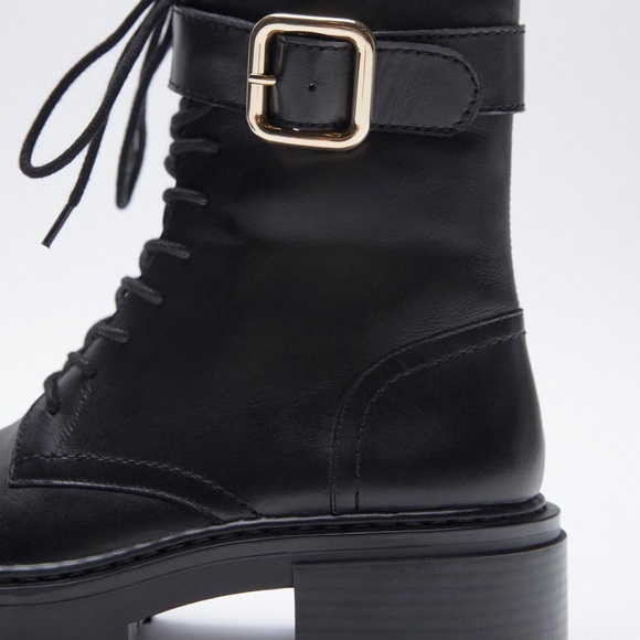 Zara Low Heeled Leather Ankle Boots Size 6 - Picture 4 of 7